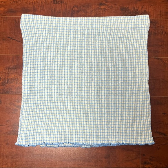 ARITZIA Wilfred Reunion Mini Tube Skirt Blue Green Plaid Seersucker Size Large - Picture 5 of 10